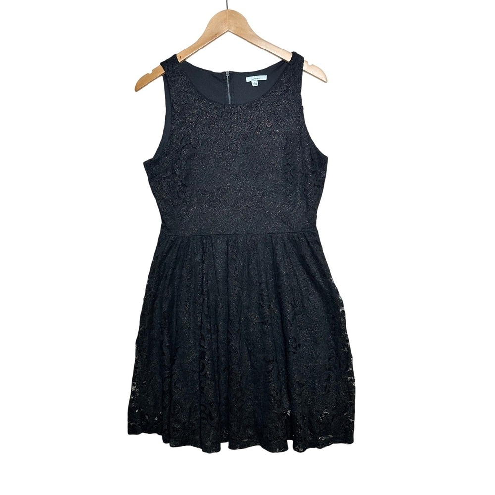 Soprano Sleeveless Lace Skater Dress size Large Black/Gold